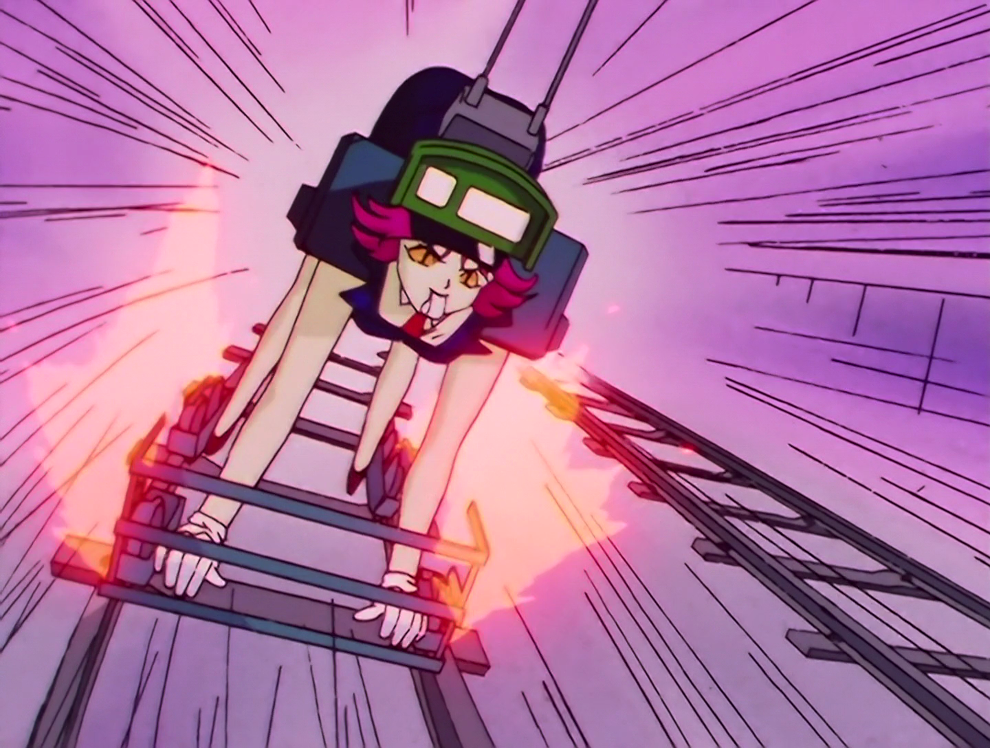 Toden now looks a little different. She’s on all fours inside the metal frame of a train carriage that’s speeding along the track. Her hat has been replaced with a train’s destination display, and vertical electrical contacts are extending from her back.